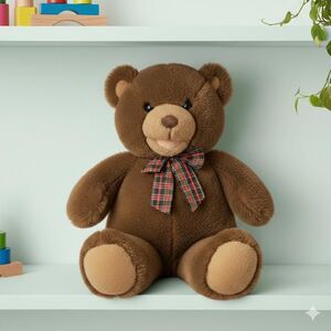 Vintage 1990s GUND Teddy Bear: Oversized 20-Inch Plush with Plaid Bow